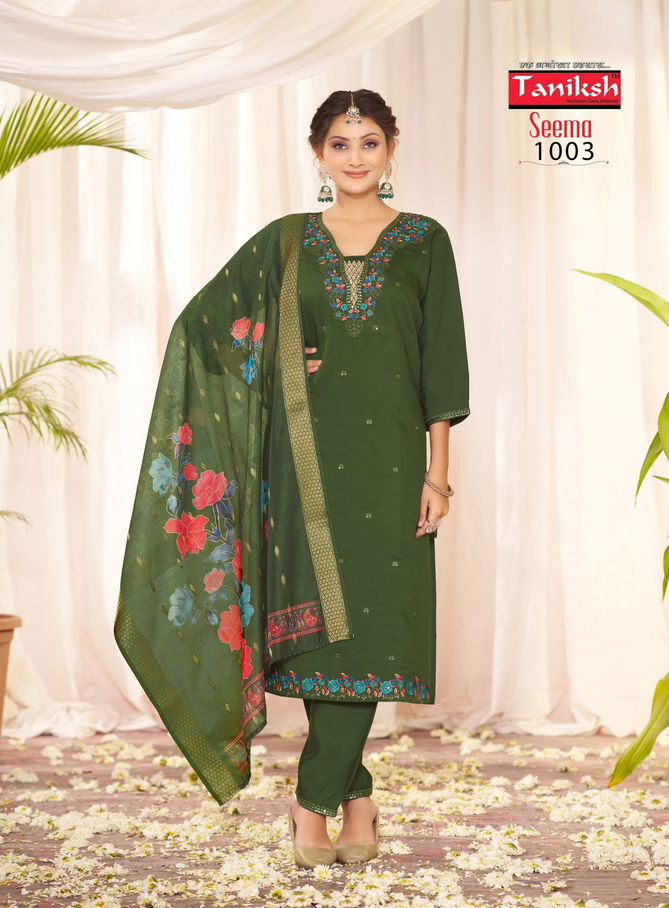 Seema Vol 1 By Taniksh Roman Silk Designer Kurti With Bottom Dupatta Wholesale Market In Surat
